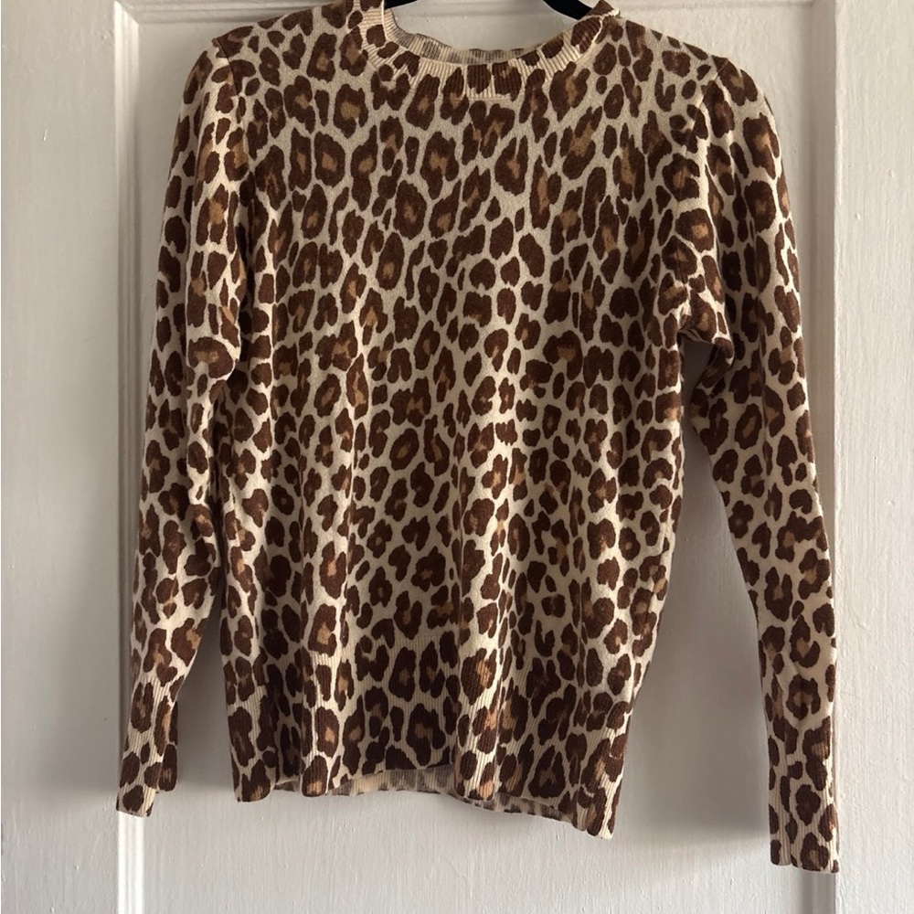 J Crew Cashmere Leopard Print Crewneck Sweater Size Small